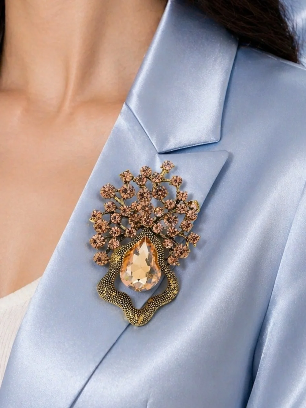 Amber Avangarde Brown Crystal Brooch